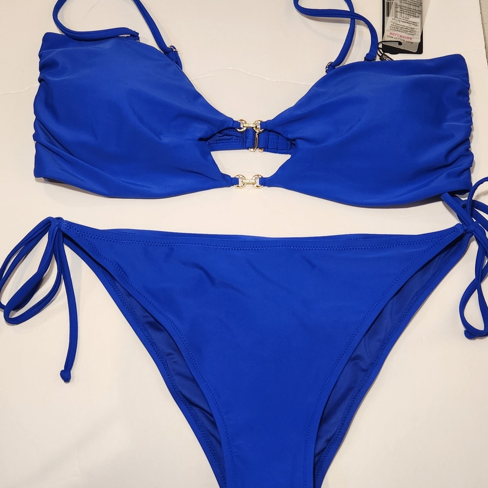RELLECIGA Royal Blue Bikini with Gold Details Size XL